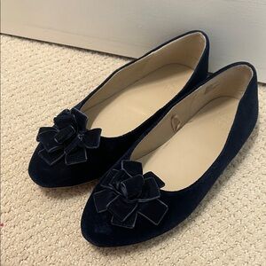 Janie & Jack dark blue velvet flats with bow detail